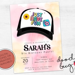 DYI Trucker Hat Birthday Invitation - Digital Copy or Prints Available
