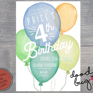 Birthday Balloons - Birthday Invitation - Prints or Digital Copy