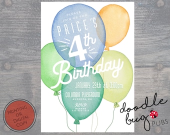 Birthday Balloons - Birthday Invitation - Prints or Digital Copy