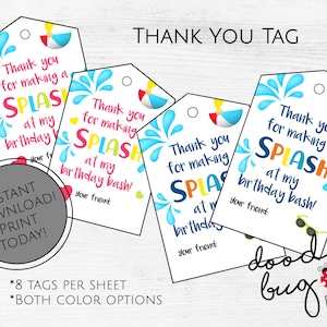 Splash Birthday - Bag Tag - Instant Download