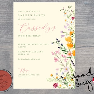 Garden Party - Birthday Invitation - Prints or Digital Copy