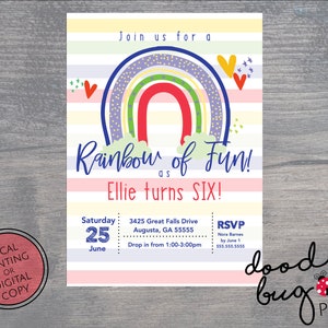 Rainbow of Fun! Birthday Invitation- Digital copy or Printing