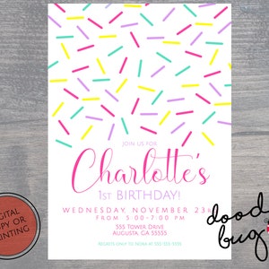 Sprinkles Birthday Party Invitation - Digital or Prints