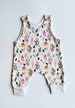 LONG childrens wildflower romper, botanical, short romper, unisex summer or winter, baby and toddler dungarees 