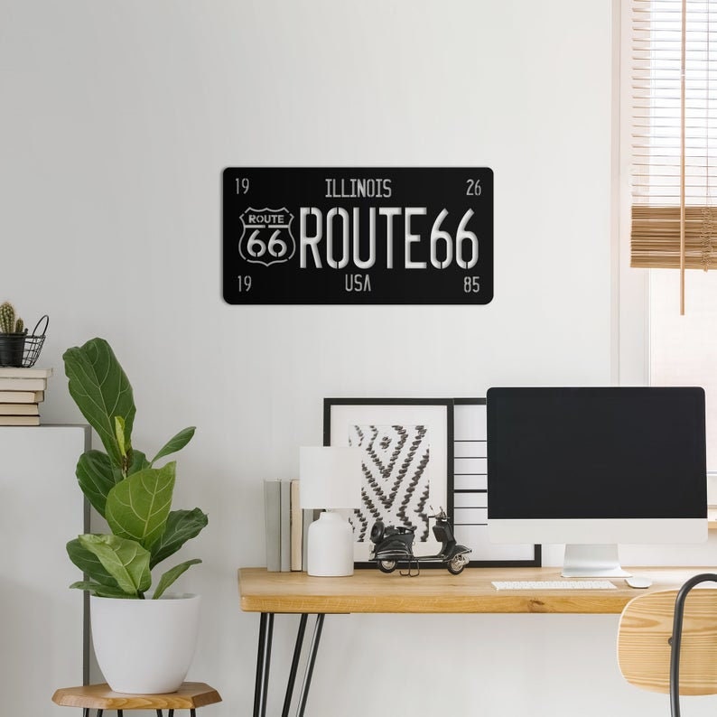 Metal Wall Decor Route66 Metal Wall Art Housewarming Gift Metal Wall Art Metal Wall Decor Wall Decor Interior Home Decor