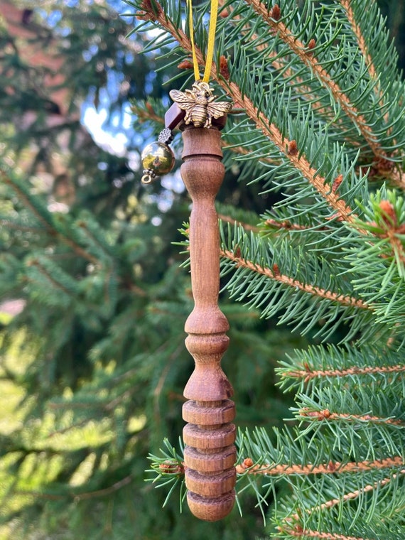 Walnut Wood Turned Honey Dipper Ornament With Bee Charm Etsy