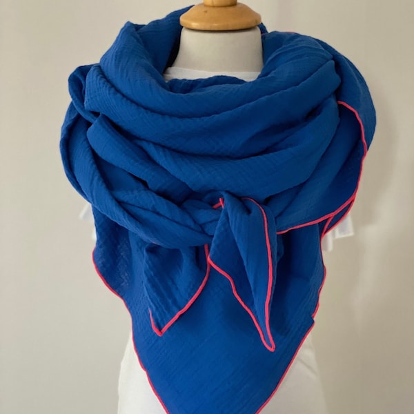 Muslin scarf women, scarf women, muslin scarf, gift, muslin scarf Demen two-tone, scarf, triangular scarf royal blue