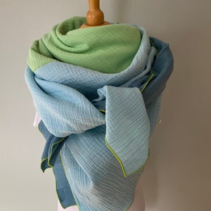 Muslin scarf women, scarf women, muslin scarf, scarf organic cotton aquamarine/delicate may green/sea blue-green may green