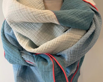 Women's muslin scarf, women's neckerchief, muslin shawl, gift, organic triangular scarf, cuddly scarf, multicolored organic cotton scarf with ocean sound effect