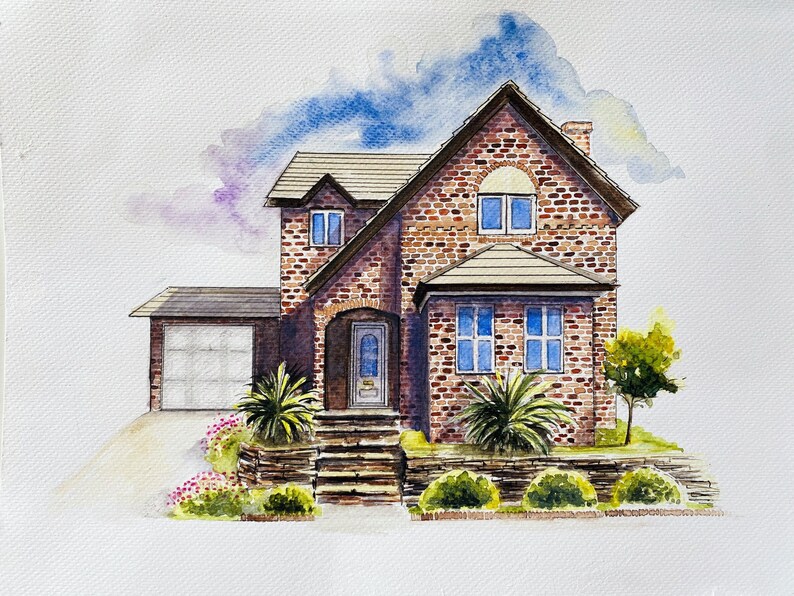 Personalised watercolour house painting New home housewarming Etsy
