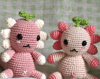 Axolotl Plüsch Amigurumi mit Blatt