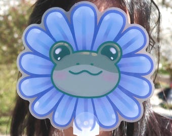 Handfächer süßer Frosch in Lila Blume, PVC Wasserfest