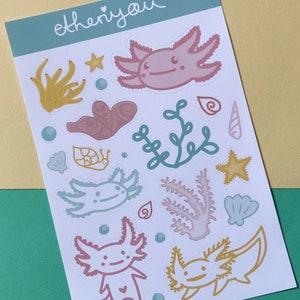 Cute Axolotls Sticker Sheet, Vinyl Aufkleber, Geschenk, Laptop-Aufkleber, Macbook Aufkleber, Scrapbook Aufkleber, Süße Aufkleber