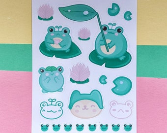Süße Frosch Aufkleber, Froggy Matt Stickersheet, Laptop-Aufkleber, Scrapbook Aufkleber, Geschenk
