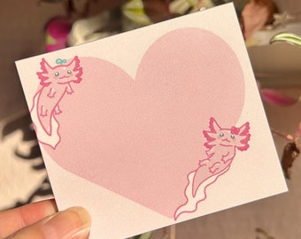 Axolotl Notepad, Pink Heart Stationery, To Do List