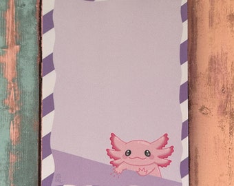 Purple Axolotl Notepad, Cute Stationery Gift, To Do List