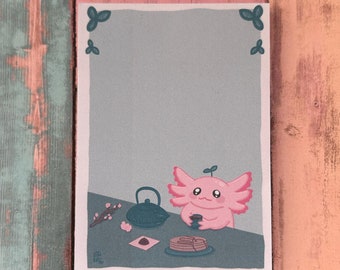 Matcha Axolotl Notepad, Kawaii Stationery