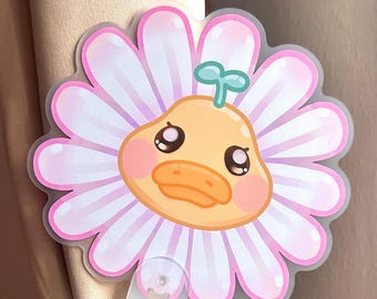 Handfächer süße Ente in weißer Blume, PVC Wasserfest