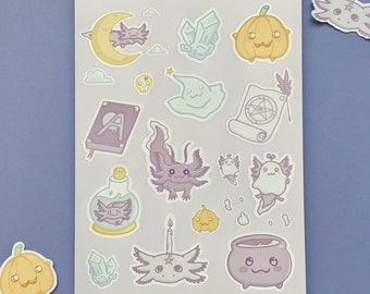 Axolotl Halloween Sticker Sheet, Matte Vinyl Decals