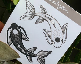 Koi Fisch Ying und Yang Paar Stickersheet, Matte Aufkleber, Laptop-Aufkleber, süßes Geschenk