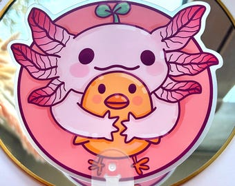 Handfächer süßes Axolotl mit Ente, PVC Wasserfest