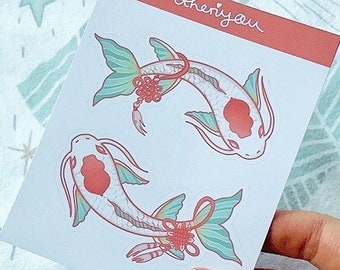 Koi Fish Knot Stickersheet, Matt, Laptop-Aufkleber, Scrapbook Aufkleber, Süße japanische Sticker Geschenk