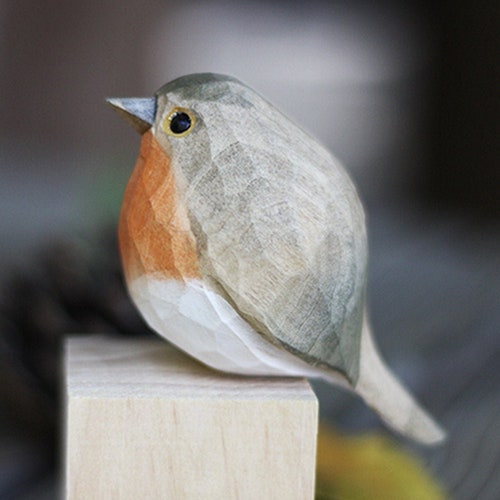 Handmade Robin Ornaments Painted Wooden Carved Wood Etsy