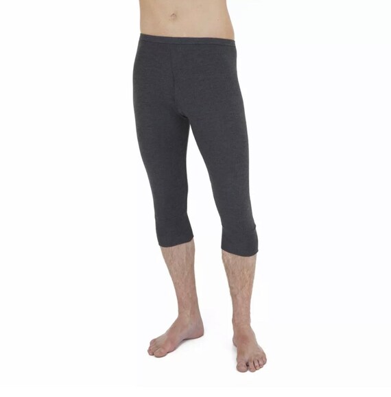 Mens Thermal Underwear 3/4 Length Long Johns Grey and White 