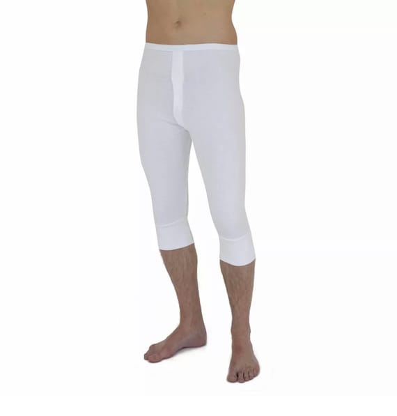 Mens Thermal Underwear 3/4 Length Long Johns Grey and White 