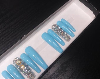 Blue Fake Nails Etsy Blue Fake Nails Etsy