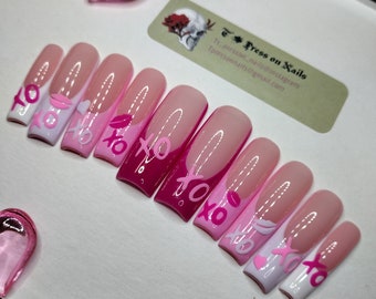 XL/XXL/3XL/duck/read description! Pink/french tip/3D/lips/hearts/vday nails/trendy nails/Valentine's Day nails/press on nails/read FAQ area!