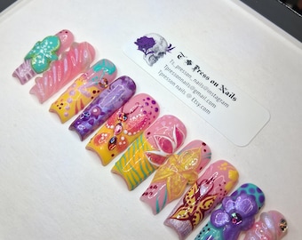 XL/XXL/3XL/¡Lee la descripción del artículo! Combina diferentes diseños/Uñas 3D de verano/Uñas 3D de moda/Uñas de hadas/Uñas originales/Coloridas/De lujo/¡Lee la sección de preguntas frecuentes!