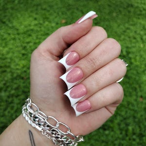 XL/XXL/3XL/duck/read item description! glitter base/white french tip/trendy nails/luxury/press on nails/read FAQ area!