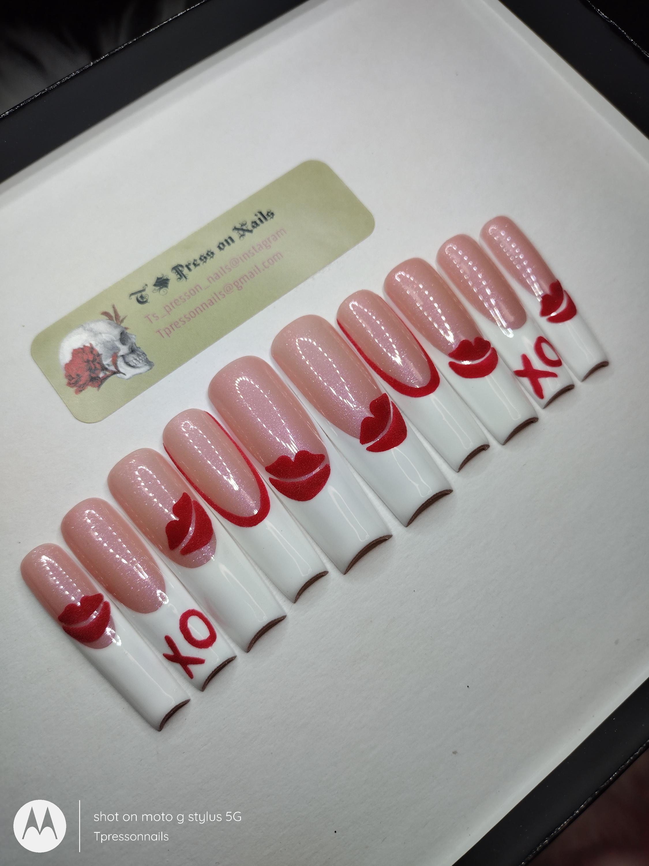 XL/XXL/3XL/duck/read item description! french tip/vday nails/lips/3D/trendy valentine's nails/press on nails/read/white/read FAQ area!