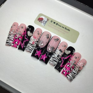 XL/XXL/3XL/duck/read description! Y2K/black/pink/white/junk nails/trendy nails/press on nails/glue on nails/gel/read FAQ area!