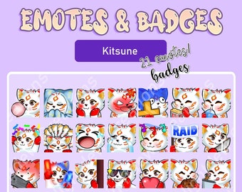 STATIC Kitsune Emotes & Badges Bundle / Twitch Emote / YouTube Emote / Discord Emote / Community Emote / Streamer Emote /