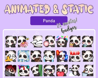 Paquete de gestos Panda ANIMADO Y ESTÁTICO / Gesto Twitch / Gesto YouTube / Gesto Discord / Gesto comunitario / Gesto Streamer /