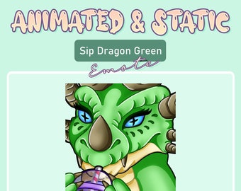 ANIMADO Y ESTÁTICO Green Sip Dragon Emote / Twitch Emote / YouTube Emote / Discord Emote / Community Emote / Streamer Emote /
