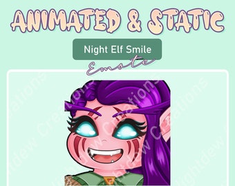 ANIMADO Night Elf Smile Emote / Twitch Emote / YouTube Emote / Discord Emote / Community Emote / Streamer Emote /