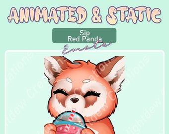 ANIMADO Sip Red Panda Emote / Twitch Emote / YouTube Emote / Discord Emote / Community Emote / Streamer Emote /