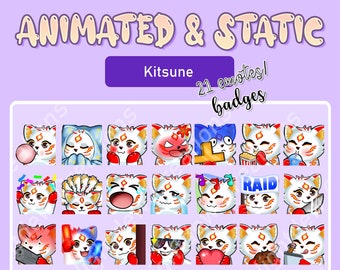 ANIMATED & STATIC Kitsune Emote Bundle / Twitch Emote / YouTube Emote / Discord Emote / Community Emote / Streamer Emote /