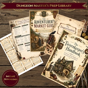 DM Prep Bundle Printable | DnD Dungeon Master Toolkit | Quest Cards Npc Generator | Tavern Market Guide | RPG DM Tools