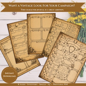 DND Character Sheets Printable | D&D 5E Character Sheet | Fantasy RPG Journal | Dungeons and Dragons Printable | Parchment Character Sheet