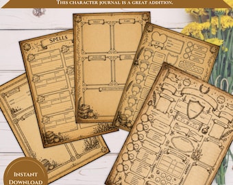 DND Character Sheets Printable | D&D 5E Character Sheet | Fantasy RPG Journal | Dungeons and Dragons Printable | Parchment Character Sheet