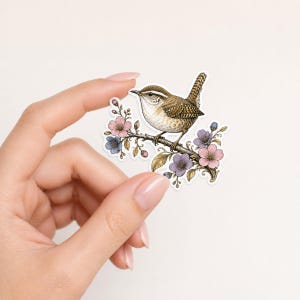 Adesivo con scricciolo bisessuale discreto, colori della bandiera dell'orgoglio bisessuale, regalo con uccello con codice queer, adesivo in vinile impermeabile con taglio a bacio, regalo bisessuale in stile cottagecore
