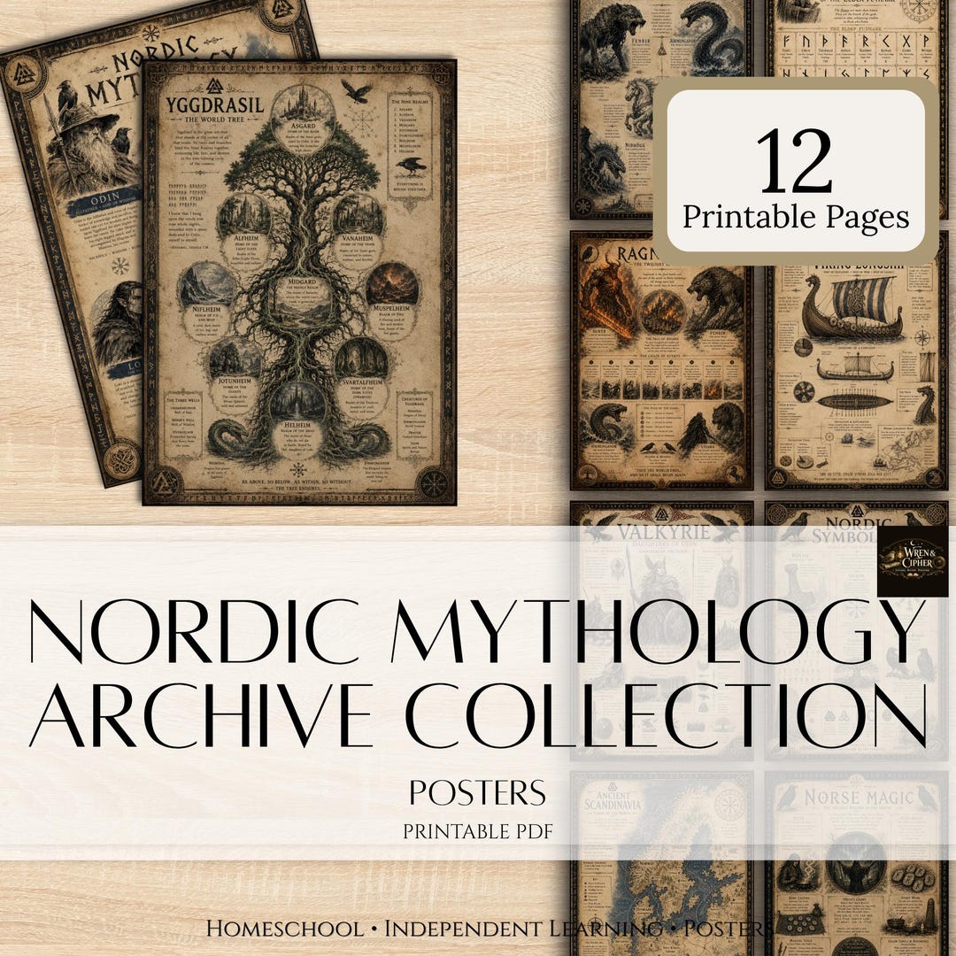 Nordic Mythology Posters | Dark Academia Norse Study Prints (digital ...