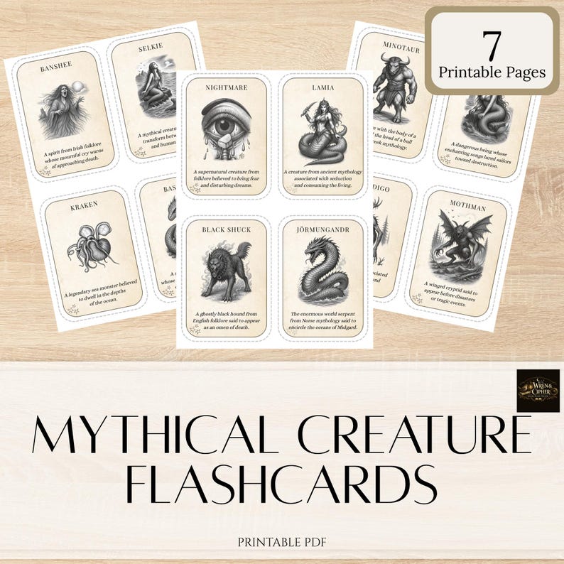Mythical Creature Flashcards Printable | Homeschool Mythology Study ...
