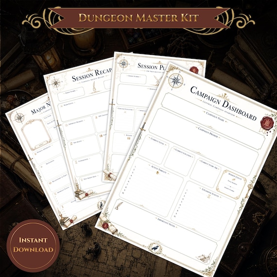 DnD Campaign Planner Printable | Dungeon Master Kit | DM Binder PDF | Quest Tracker NPC Tracker