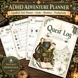 ADHS-Planer zum Ausdrucken | RPG-Questplaner | Neurodiverse Produktivität | Gamifizierter Planer | ADHS-Planer für Erwachsene | Fantasy-Gewohnheitstracker