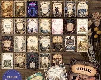 Puede incluir: Una colección de veintinueve diarios de personajes DND digitales con diversos temas de fantasía, títulos e ilustraciones. El paquete incluye varios diseños de portada con ilustraciones, texto y bordes intrincados, presentados como descarga instantánea.